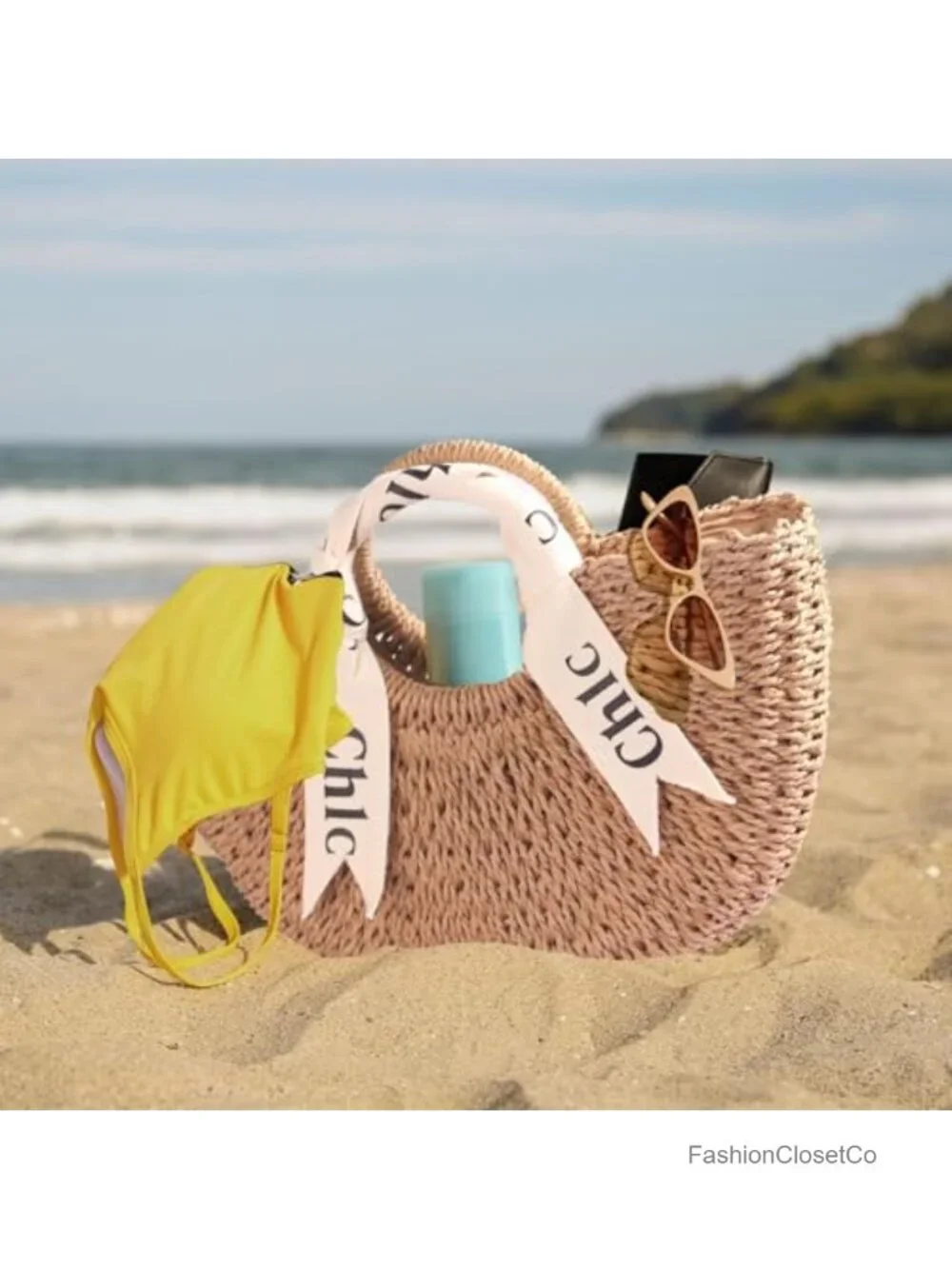 Handmade Straw Woven Hobo Purse with Drawstring Closure & Top Handle